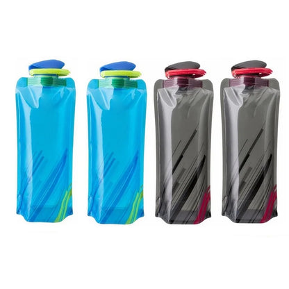 Foldable Water Bottles Flexible Reusable Travel Water Bottle Plastic Water Pouch Soft Flask Water Bag With Carabiner Clip