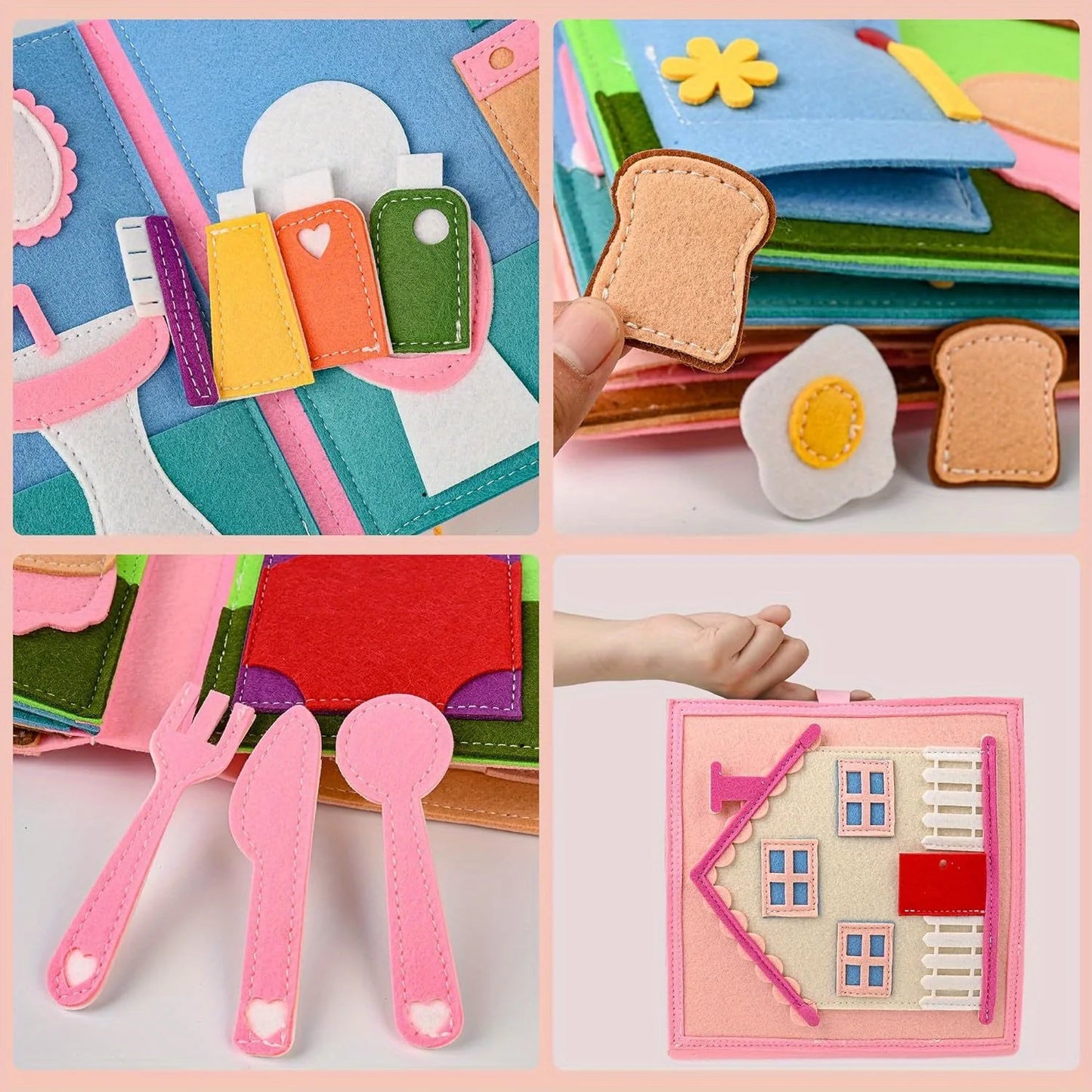 Children  Busy Board Intelligence Learning Toy Set Pink House Edition Preschool Learning Activities Including Life Skills
