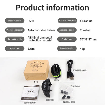 Dog Auto Anti-Bark Collar USB Rechargeable Training Collars Safety Static Shock Humane Electric Anti Bark Collars Pet Supplies