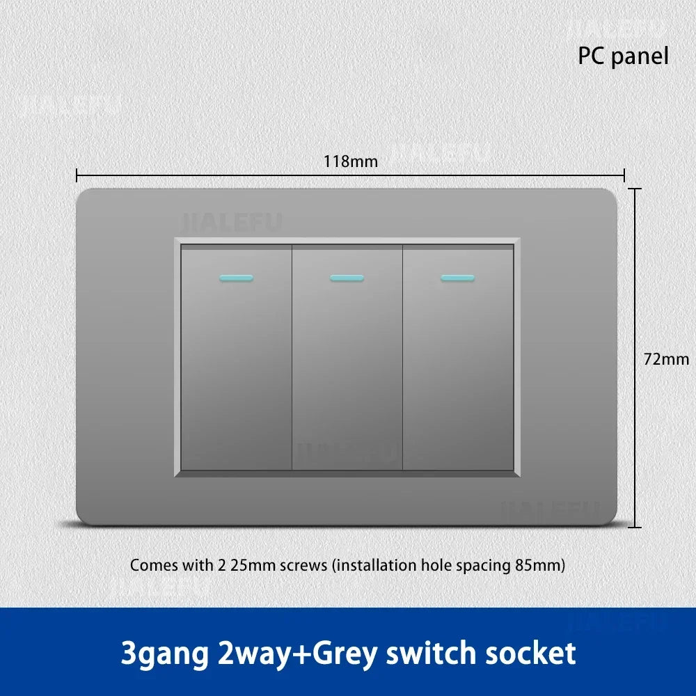 DELEFU 118*72mm PC Panel Parallel 3gang 2way Grey Black White Gold Wall Switch