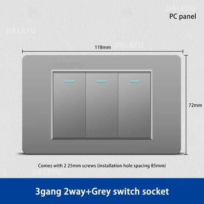 DELEFU 118*72mm PC Panel Parallel 3gang 2way Grey Black White Gold Wall Switch