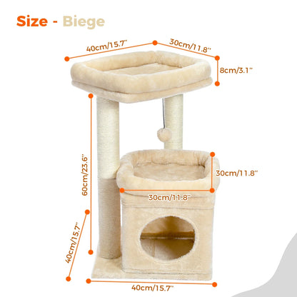 Cat Tree Cat Tower for Indoor Cats with Private Cozy Cat Condo Natural Sisal Scratching Posts and Plush Pom-pom for Small Cats