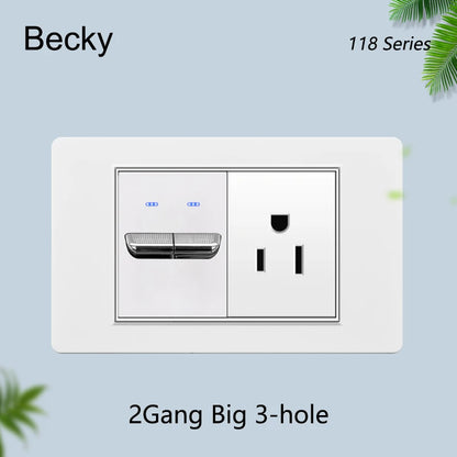 118 type black and white gray PC glass panel, USA, Mexico, Canada Led keyboard wall lamp switch 1/2/3/4Gang, home, hotel, office