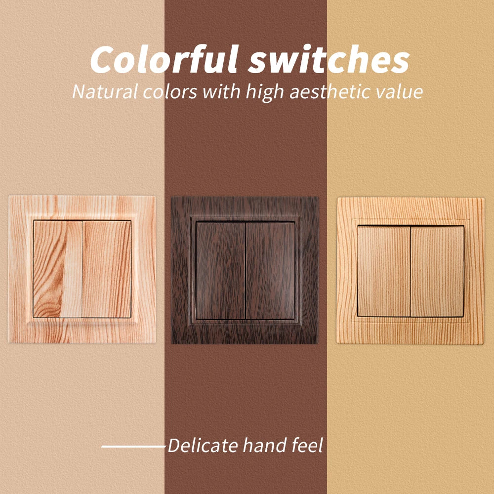 Wood Spray Plastic Panel EU Standard Classic AC Wall Rocker Switch On/Off 2 Gang 1 Way Flame Retardant Button Light Switch Panel