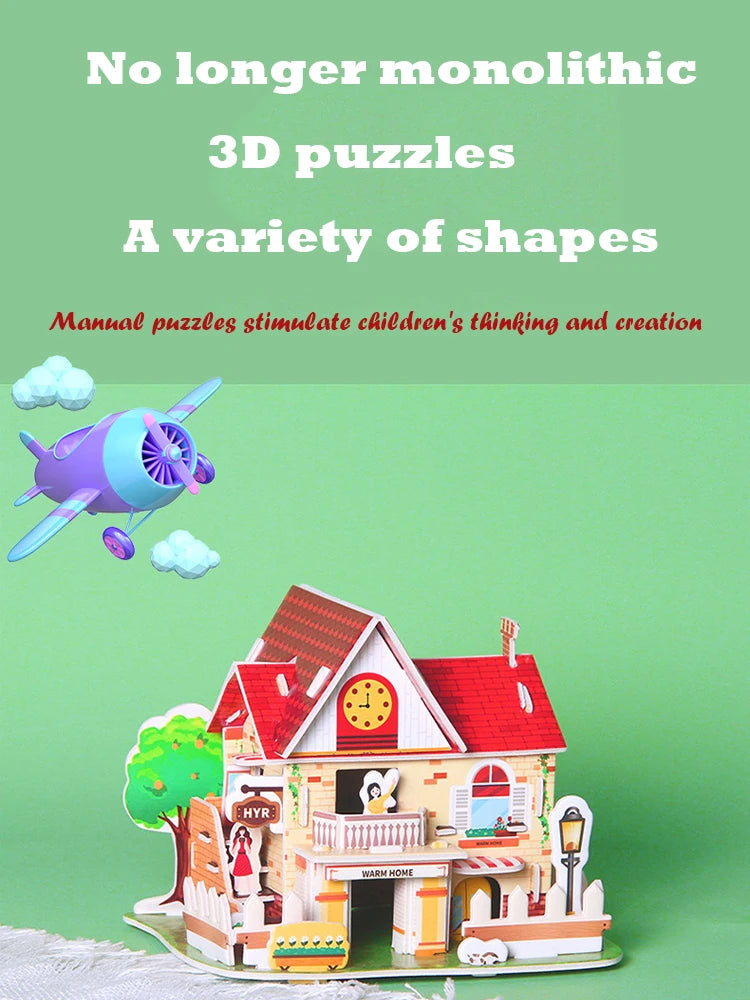 3D JigSaw Puzzle House Model DIY Kit For Kids Educational Assembly Toy Creative Home Decor Gifts