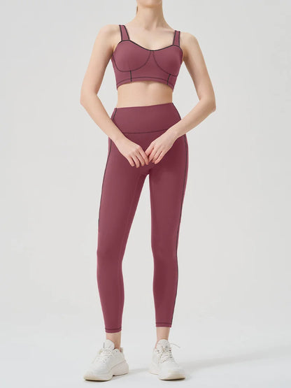 Yoga wear, a high-end sports solid-color high-elastic tight high-intensity sports set, women's fitness clothes suitable for gym