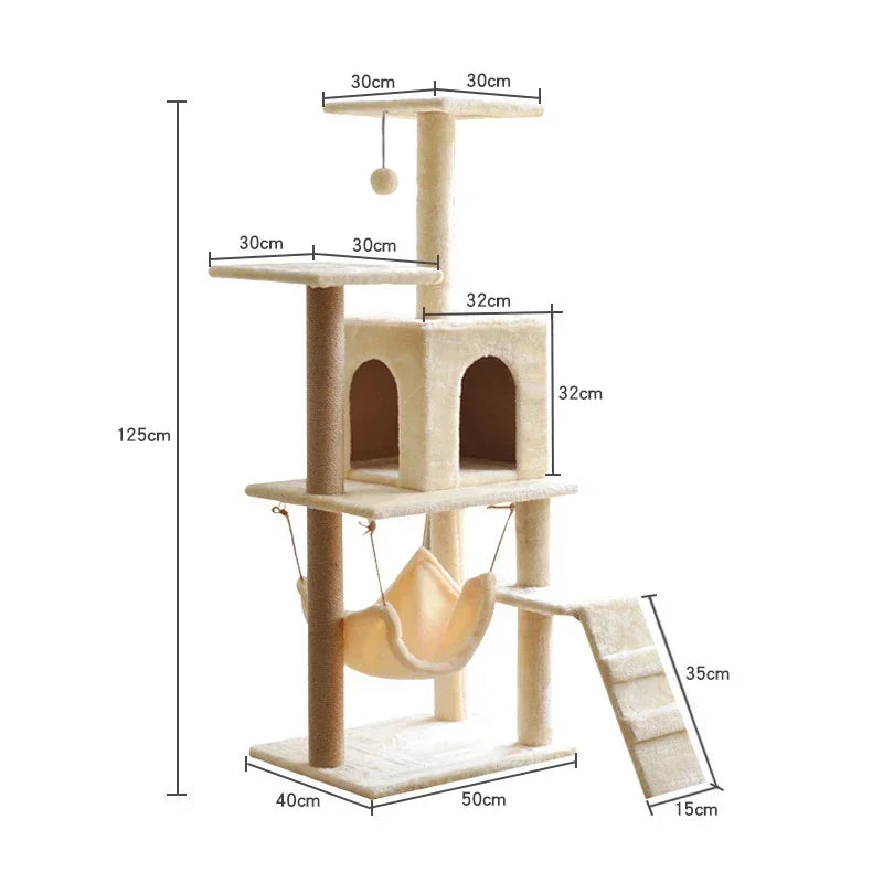 Multi-layer At Tree and Tower for Indoor Cats with Sisal-Covered Scratching Posts Spacious Hammock Padded Perches and Condos