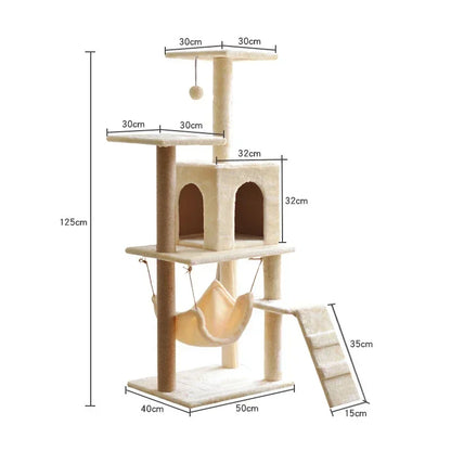 Multi-layer At Tree and Tower for Indoor Cats with Sisal-Covered Scratching Posts Spacious Hammock Padded Perches and Condos