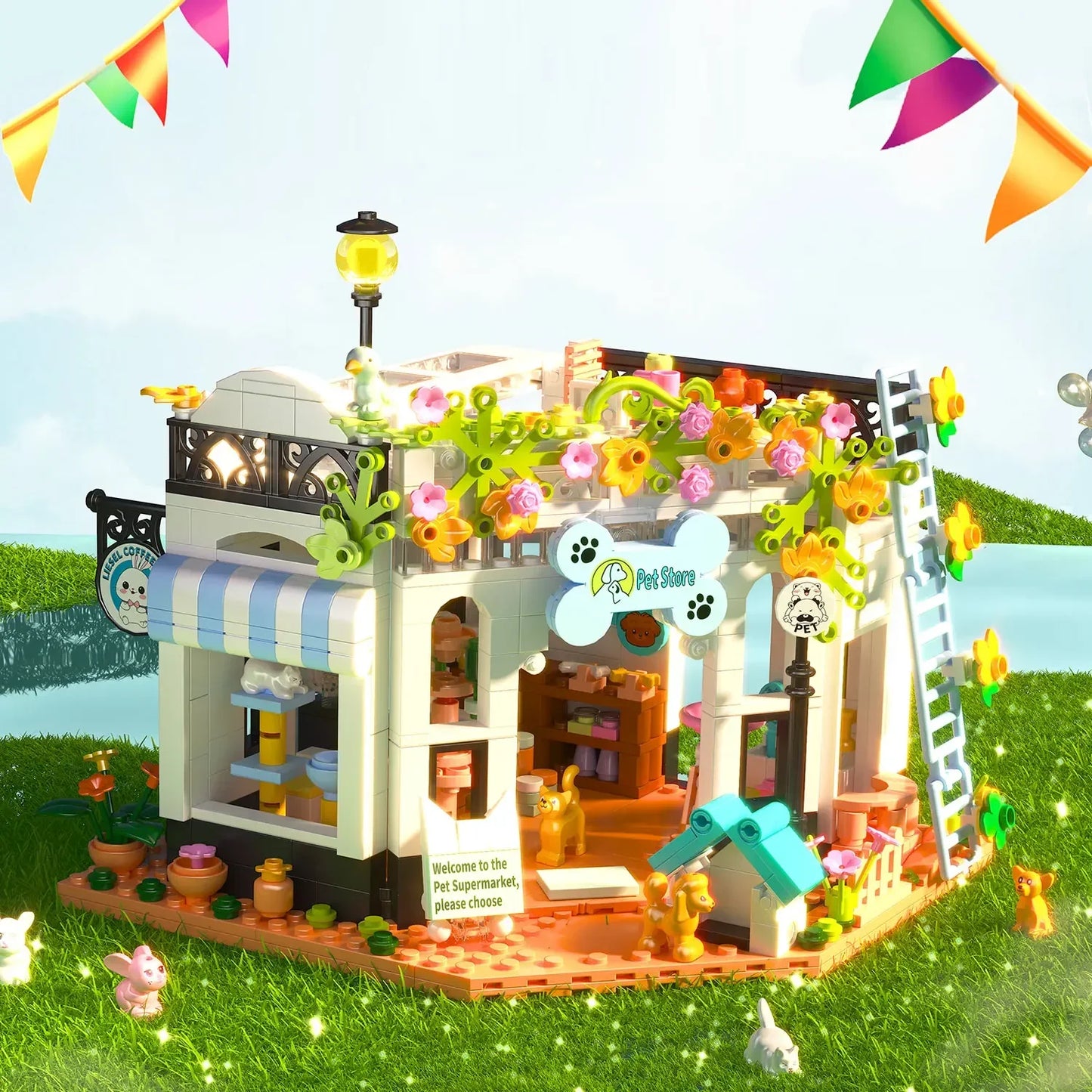 Pet Dog Cat House Building Block Kids Toy Mini Bricks Diy Assembly Games Moc Plastic Model Home Decoration Party Favors Gift
