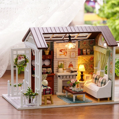 Kitten Mini Wooden Doll House Model Building Kits Toy Home Kit Creative Room Bedroom Decoration with Furniture For Birthday Gift