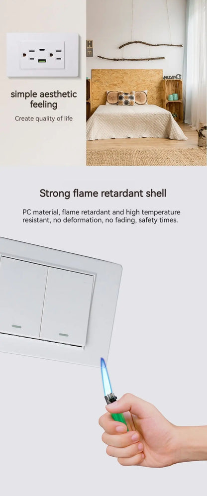118 type black and white gray PC glass panel, USA, Mexico, Canada Led keyboard wall lamp switch 1/2/3/4Gang, home, hotel, office