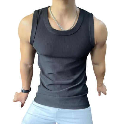 Sport Vest for Men Athletic Tank Top Men's Ribbed Slim Fit Sport Vest Round Neck Tank Top Solid Color Exercise Fitness Tops