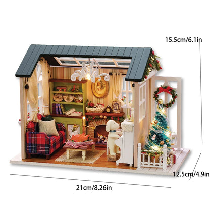 Kitten Mini Wooden Doll House Model Building Kits Toy Home Kit Creative Room Bedroom Decoration with Furniture For Birthday Gift