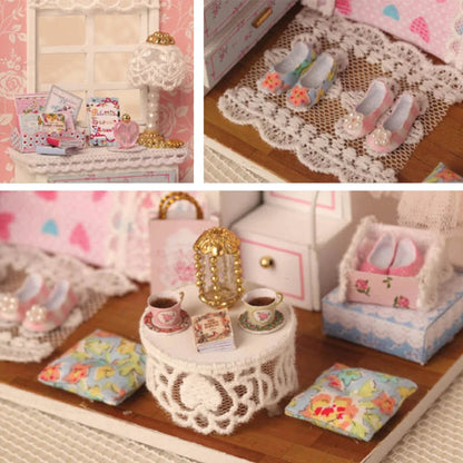 Kitten Mini Wooden Doll House Model Building Kits Toy Home Kit Creative Room Bedroom Decoration with Furniture For Birthday Gift