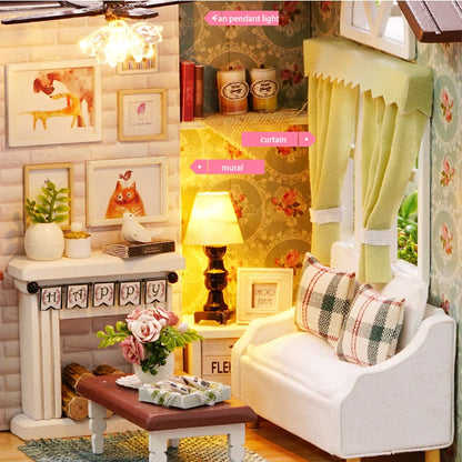 Kitten Mini Wooden Doll House Model Building Kits Toy Home Kit Creative Room Bedroom Decoration with Furniture For Birthday Gift