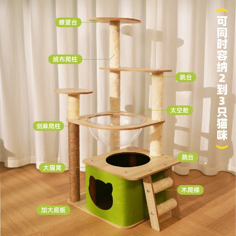 Cat climbing frame  nest  tree integrated  box  scratching column multi- jumping platform large space capsule