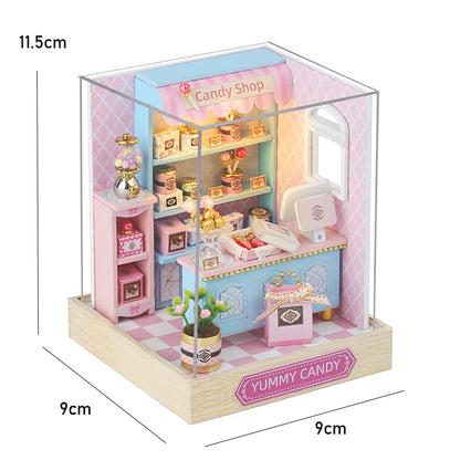 Kitten Mini Wooden Doll House Model Building Kits Toy Home Kit Creative Room Bedroom Decoration with Furniture For Birthday Gift