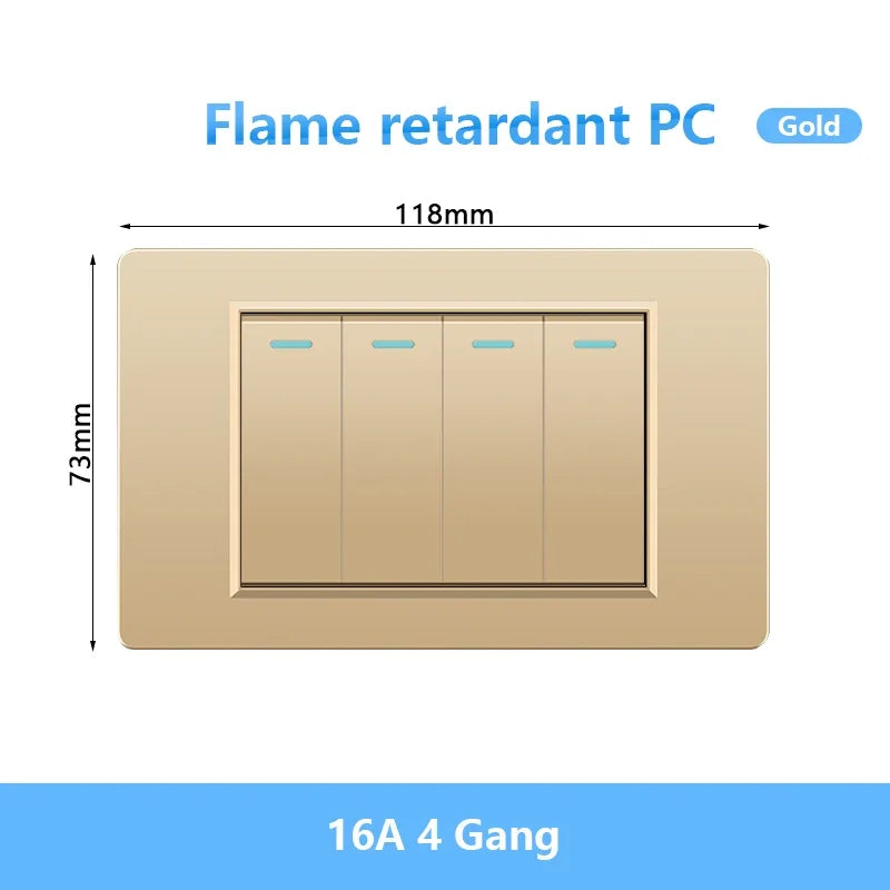 118 Type Brazil Korea AU US Standard Wall Light Switch 16A PC Panel Power ON OFF 1/2/3/4/Gang 2Way Push Rocker Button Switch