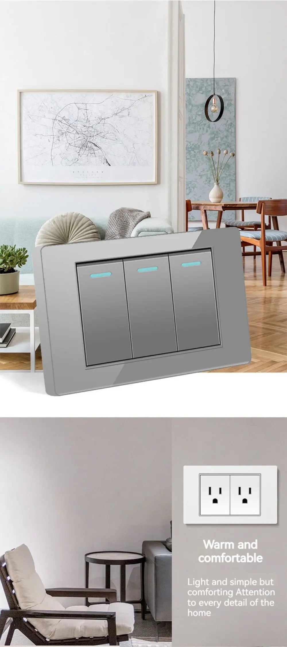 118 type black and white gray PC glass panel, USA, Mexico, Canada Led keyboard wall lamp switch 1/2/3/4Gang, home, hotel, office