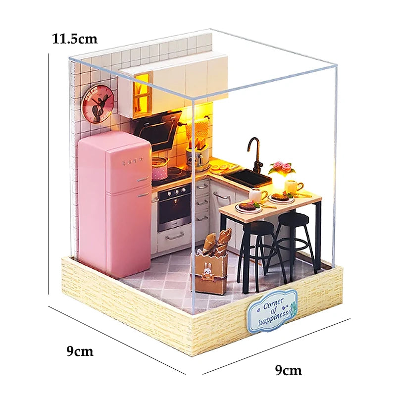 Kitten Mini Wooden Doll House Model Building Kits Toy Home Kit Creative Room Bedroom Decoration with Furniture For Birthday Gift