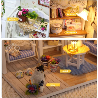 Kitten Mini Wooden Doll House Model Building Kits Toy Home Kit Creative Room Bedroom Decoration with Furniture For Birthday Gift