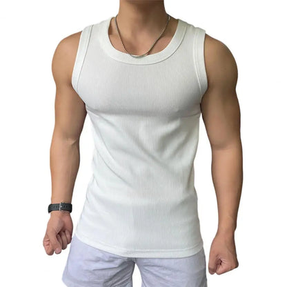 Sport Vest for Men Athletic Tank Top Men's Ribbed Slim Fit Sport Vest Round Neck Tank Top Solid Color Exercise Fitness Tops