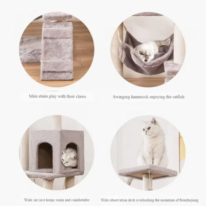Multi-layer At Tree and Tower for Indoor Cats with Sisal-Covered Scratching Posts Spacious Hammock Padded Perches and Condos