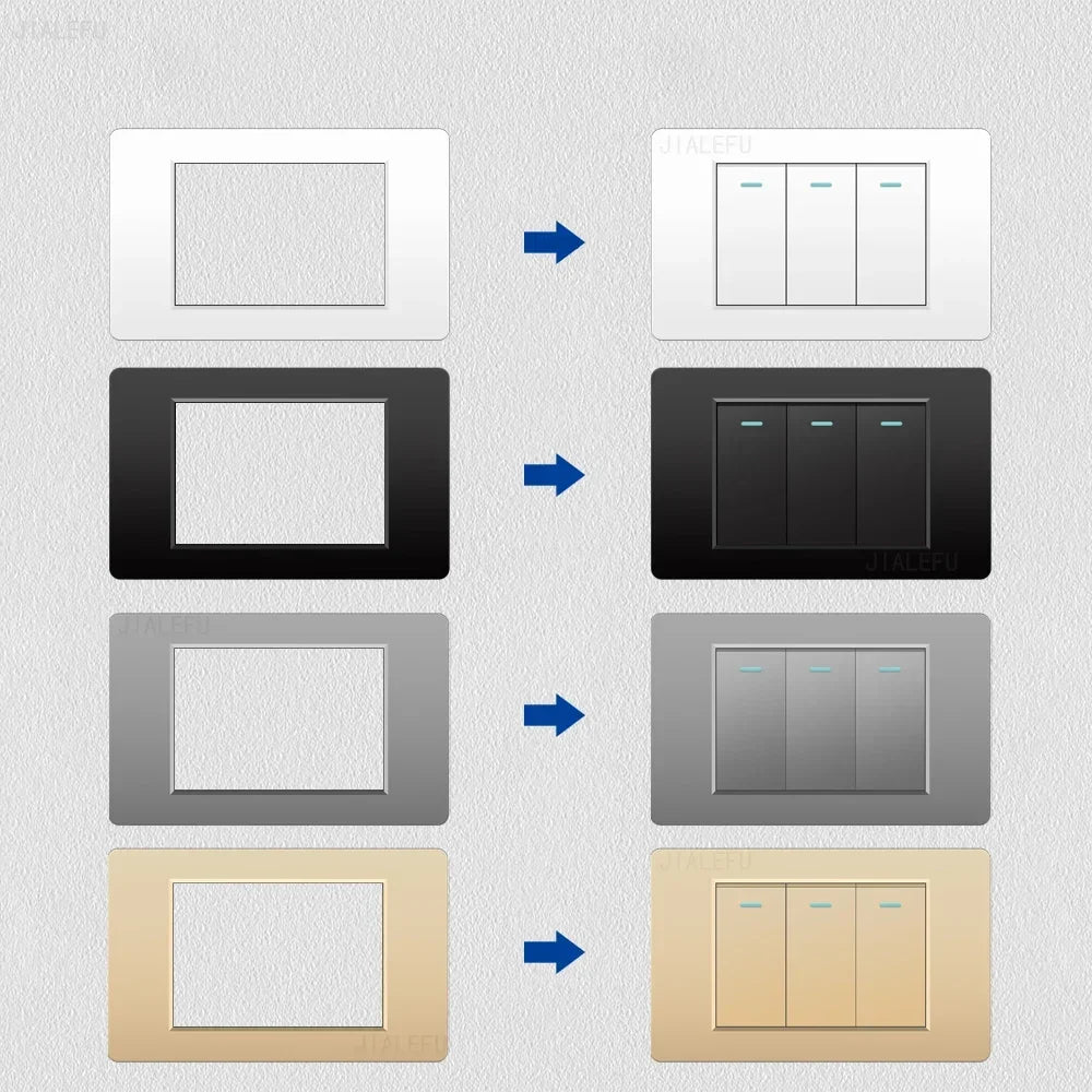 DELEFU 118*72mm PC Panel Parallel 3gang 2way Grey Black White Gold Wall Switch