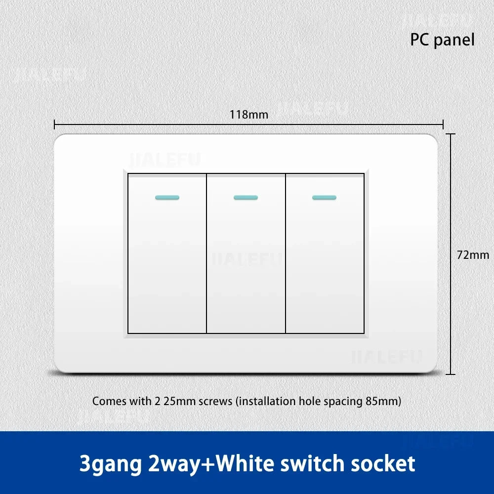 DELEFU 118*72mm PC Panel Parallel 3gang 2way Grey Black White Gold Wall Switch