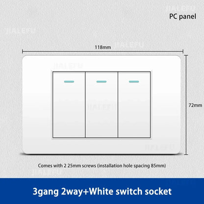 DELEFU 118*72mm PC Panel Parallel 3gang 2way Grey Black White Gold Wall Switch