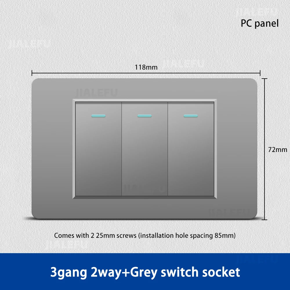 DELEFU 118*72mm PC Panel Parallel 3gang 2way Grey Black White Gold Wall Switch