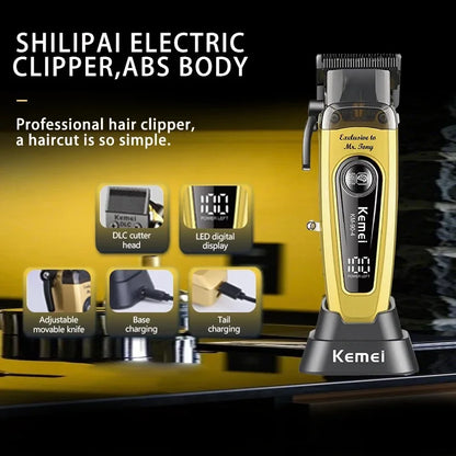 Kemei Professional Brushless Motor Hair Clippers 11500RPM Cordless Barber Electric Hair Trimmer DLC-Blade Hair Cutting Machine