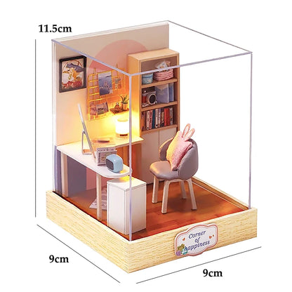Kitten Mini Wooden Doll House Model Building Kits Toy Home Kit Creative Room Bedroom Decoration with Furniture For Birthday Gift
