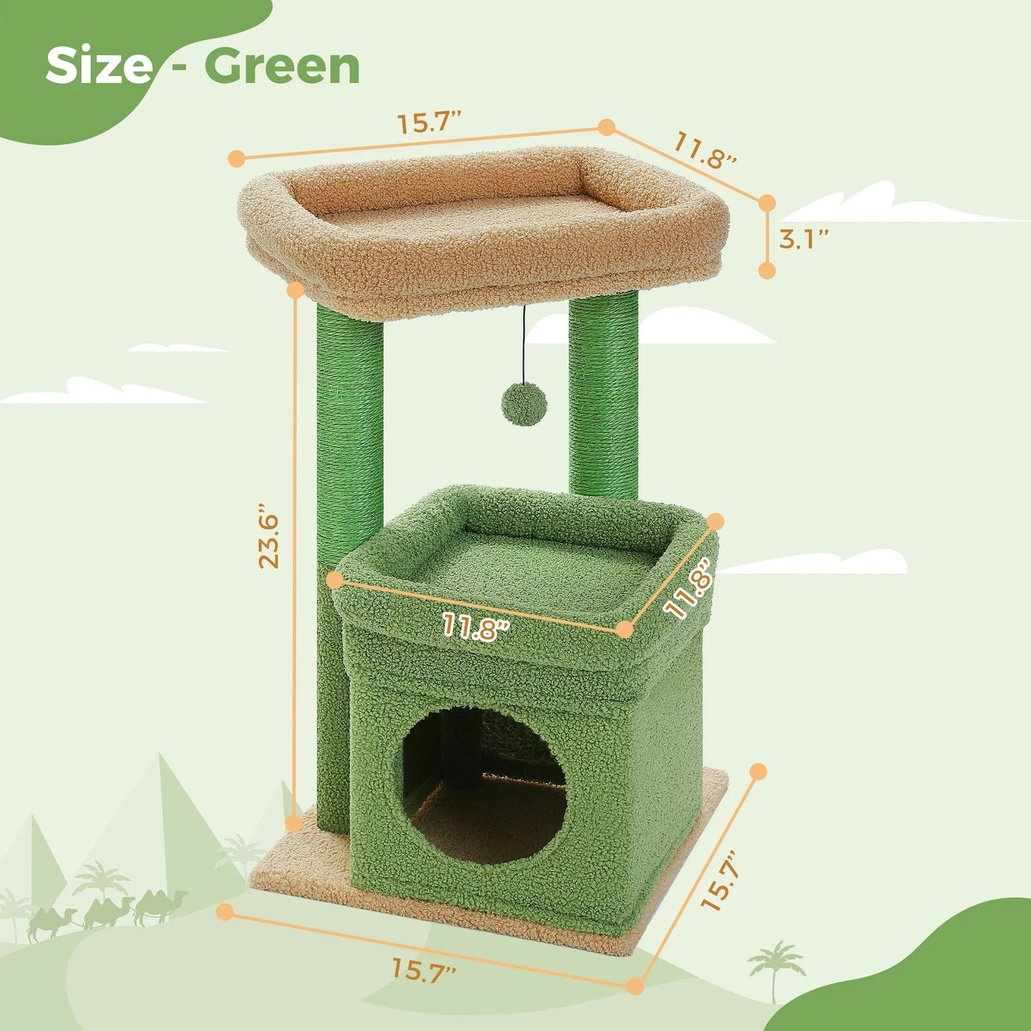 Cat Tree Cat Tower for Indoor Cats with Private Cozy Cat Condo Natural Sisal Scratching Posts and Plush Pom-pom for Small Cats