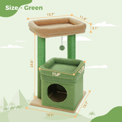 Cat Tree Cat Tower for Indoor Cats with Private Cozy Cat Condo Natural Sisal Scratching Posts and Plush Pom-pom for Small Cats