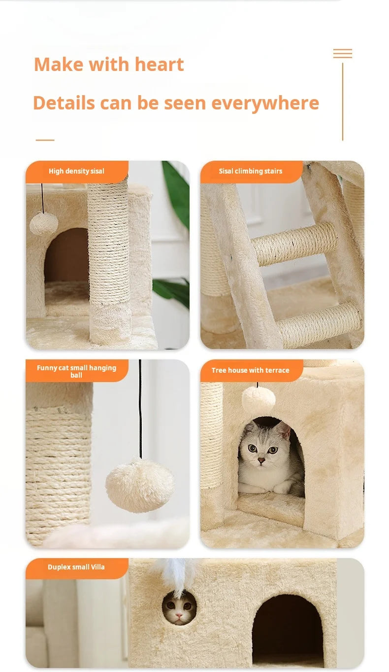 174cm Tower for Indoor Cats and Large Cat Tree With Sisal-Covered Scratching Posts Spacious Hammock Padded Perches and Condos