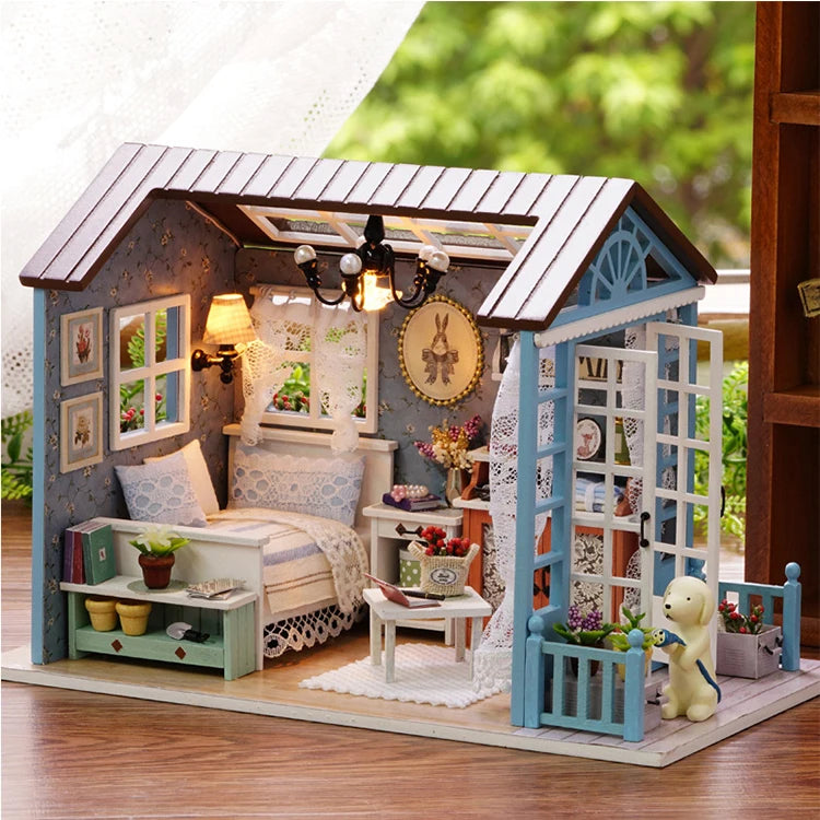 Kitten Mini Wooden Doll House Model Building Kits Toy Home Kit Creative Room Bedroom Decoration with Furniture For Birthday Gift