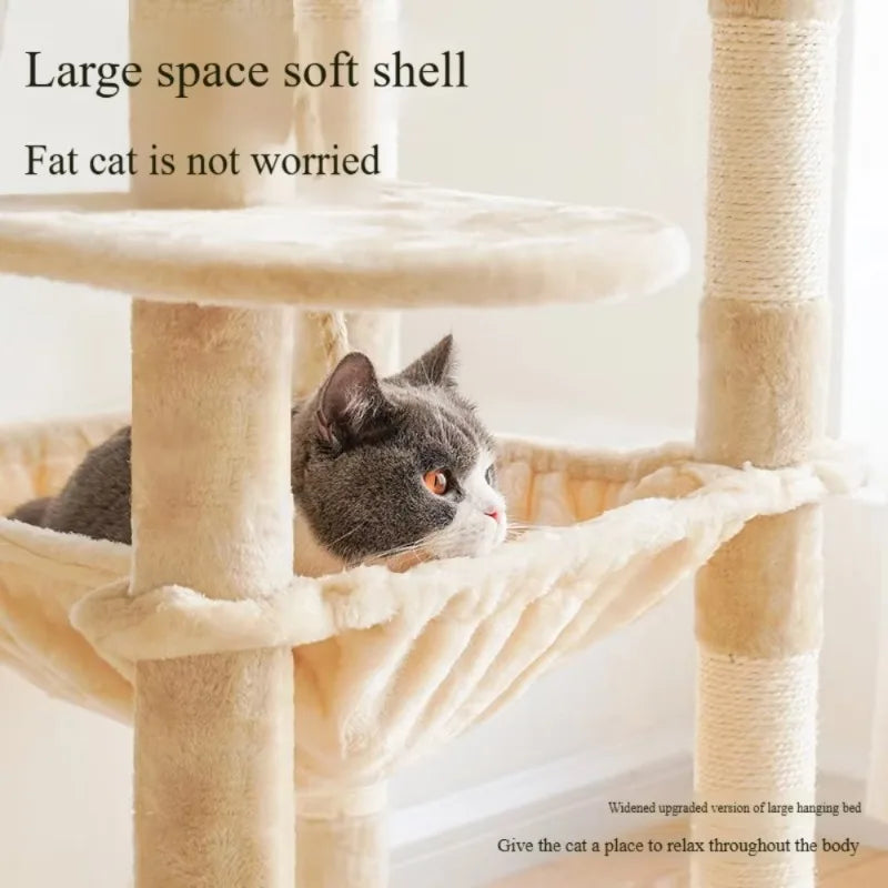Multi-layer At Tree and Tower for Indoor Cats with Sisal-Covered Scratching Posts Spacious Hammock Padded Perches and Condos