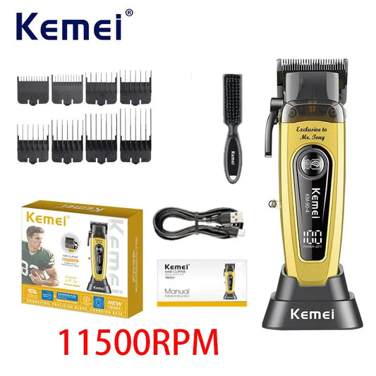 Kemei Professional Brushless Motor Hair Clippers 11500RPM Cordless Barber Electric Hair Trimmer DLC-Blade Hair Cutting Machine