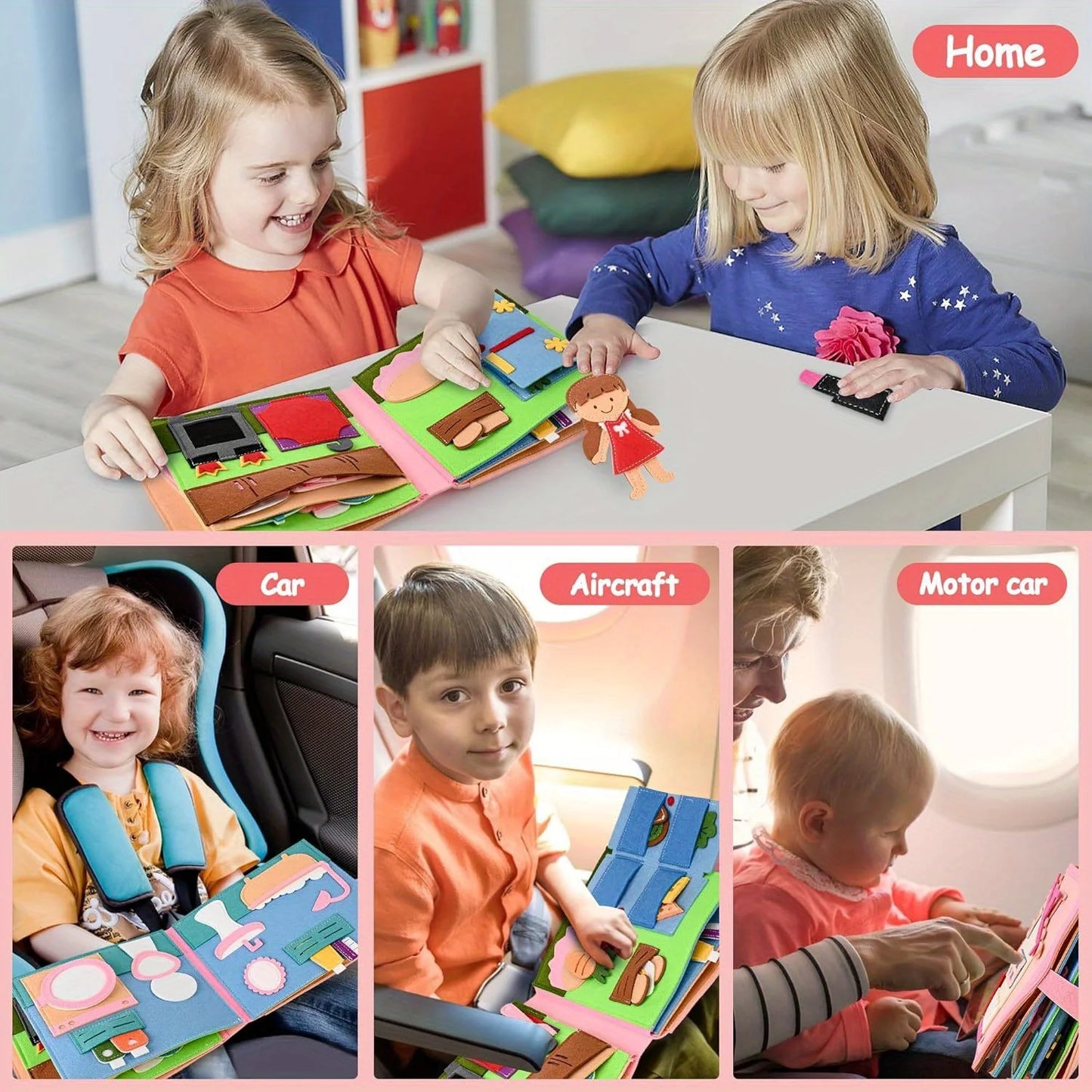 Children  Busy Board Intelligence Learning Toy Set Pink House Edition Preschool Learning Activities Including Life Skills