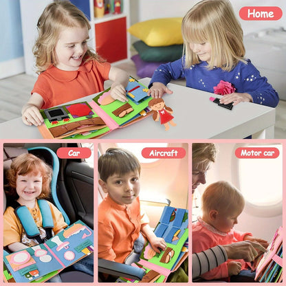 Children  Busy Board Intelligence Learning Toy Set Pink House Edition Preschool Learning Activities Including Life Skills