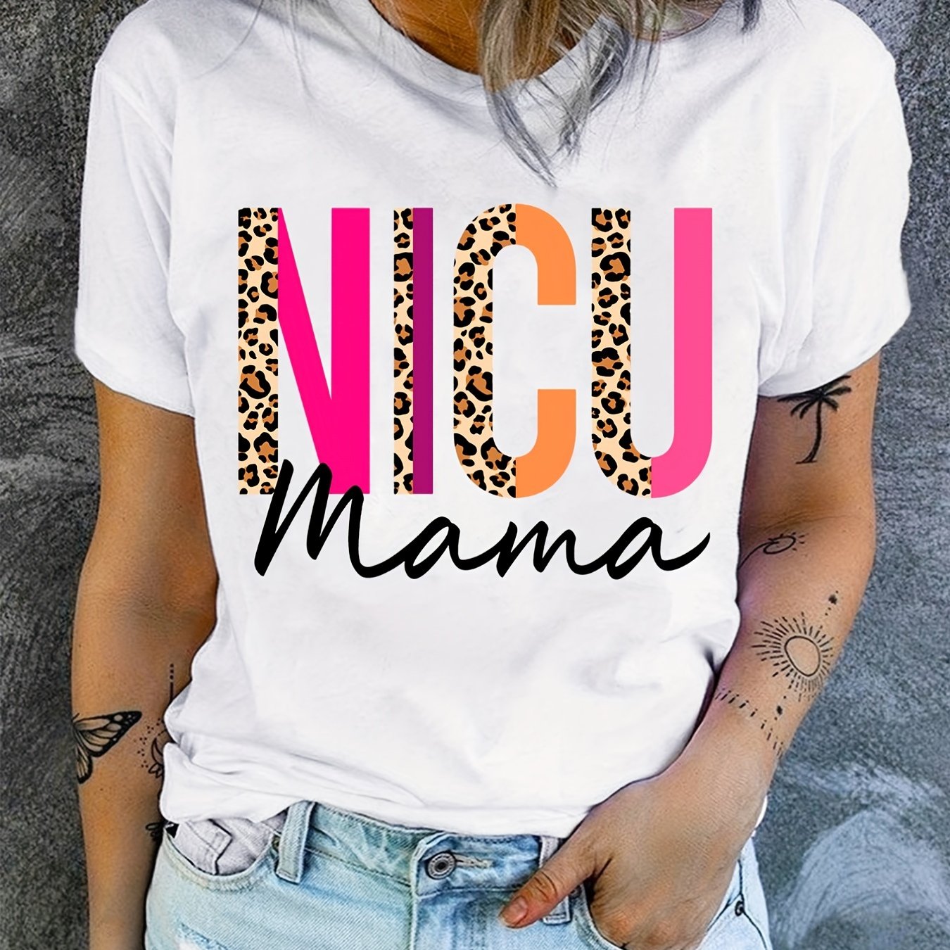 Blessed Grandma Print T-Shirt, Mother's Day Short Sleeve Crew Neck Casual Top For Spring & Summer, Women's Clothing