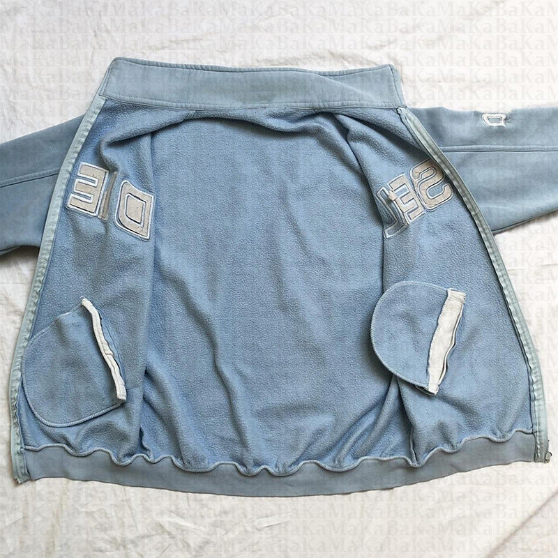 Embroidered Letter Zipper Sweatshirt