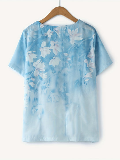 For Spring & Summer, Casual Short Sleeve Floral Print Crew Neck T-Shirt, Women's Clothing