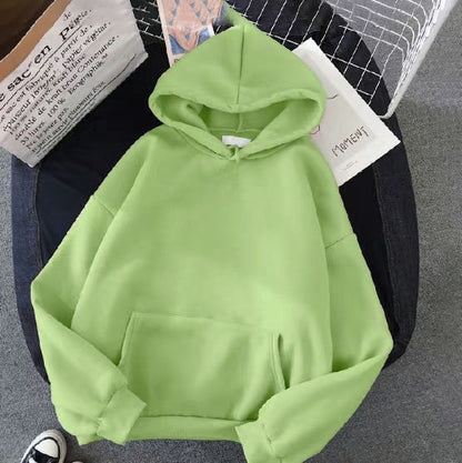 Fleece-Lined Solid Color Pullover Hoodie