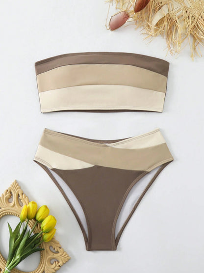 Sexy Plain Fabric Split Swimwear Bikini