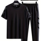 Classic Men's 2 Pieces Outfits, Short Sleeve T-Shirt And Drawstring Trousers Set