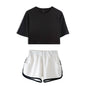 Summer Dance Costume Set Navel Short-sleeved T-shirt Solid Color Shorts Set