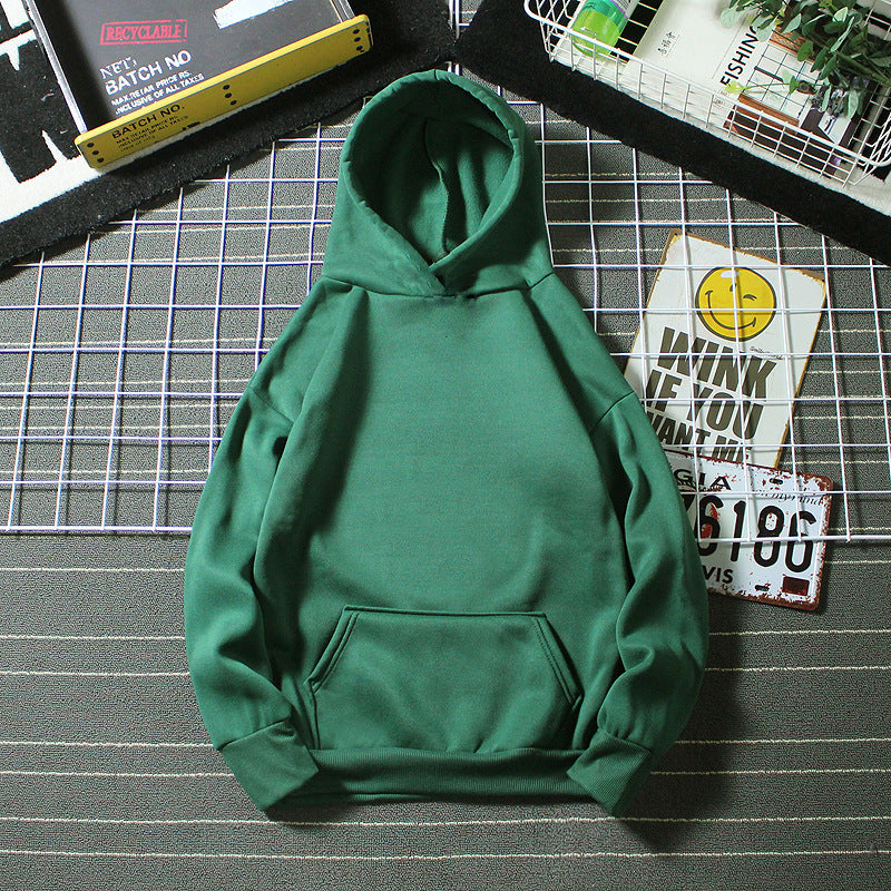 Fleece-Lined Solid Color Pullover Hoodie