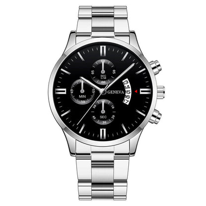Men's Steel Band Watch Luminous Pointer Calendar Stone Hand English Watch Men's Advanced Sense Business Watch